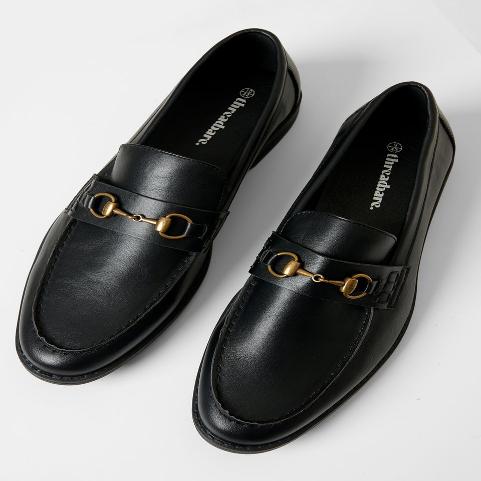 Threadbare Black Faux Leather Snaffle Loafers