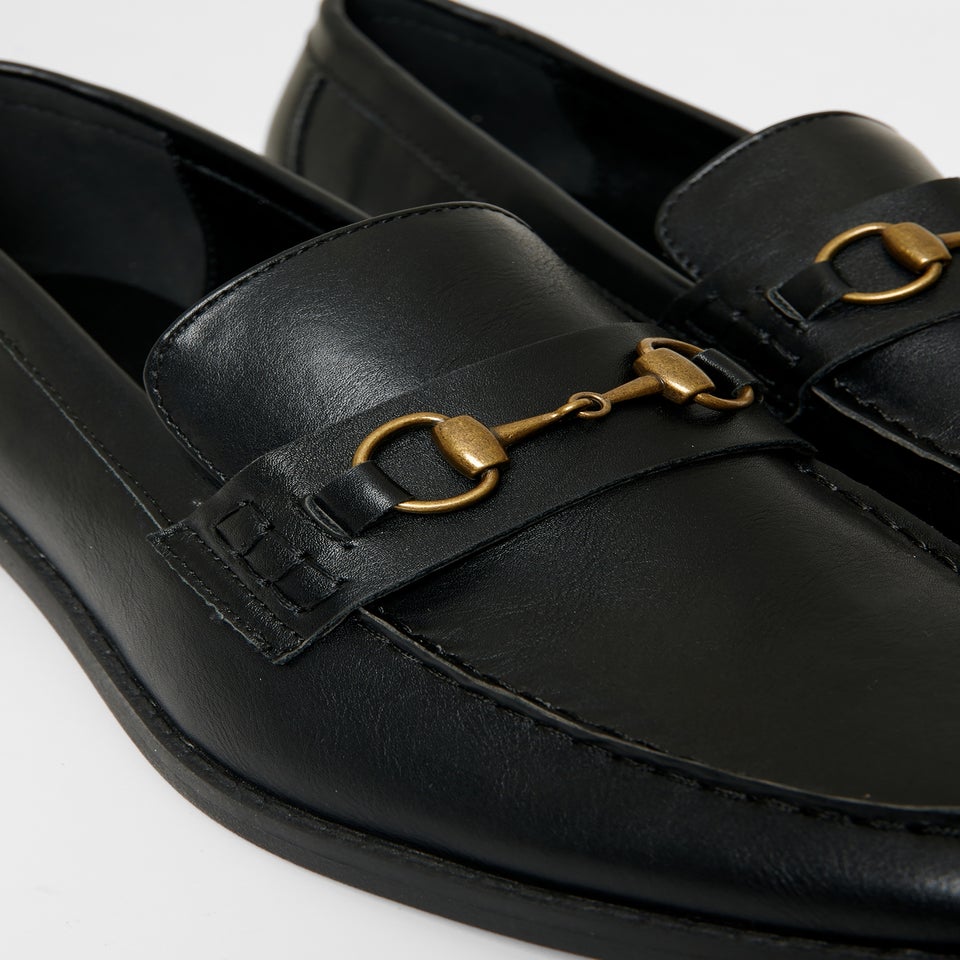 Threadbare Black Faux Leather Snaffle Loafers