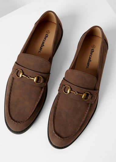 Threadbare Chocolate Faux Leather Snaffle Loafers