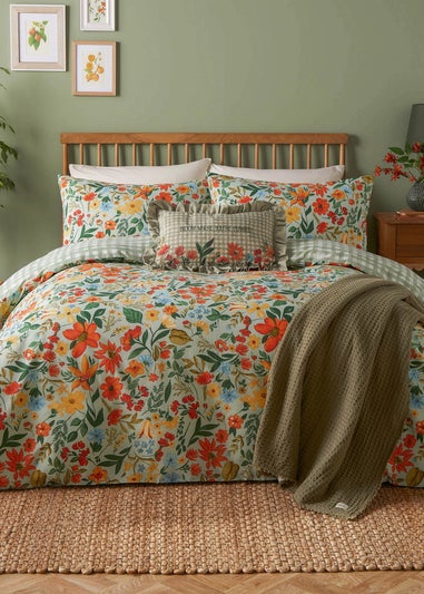 furn. Meadowhaze Printed Green Duvet Cover Set