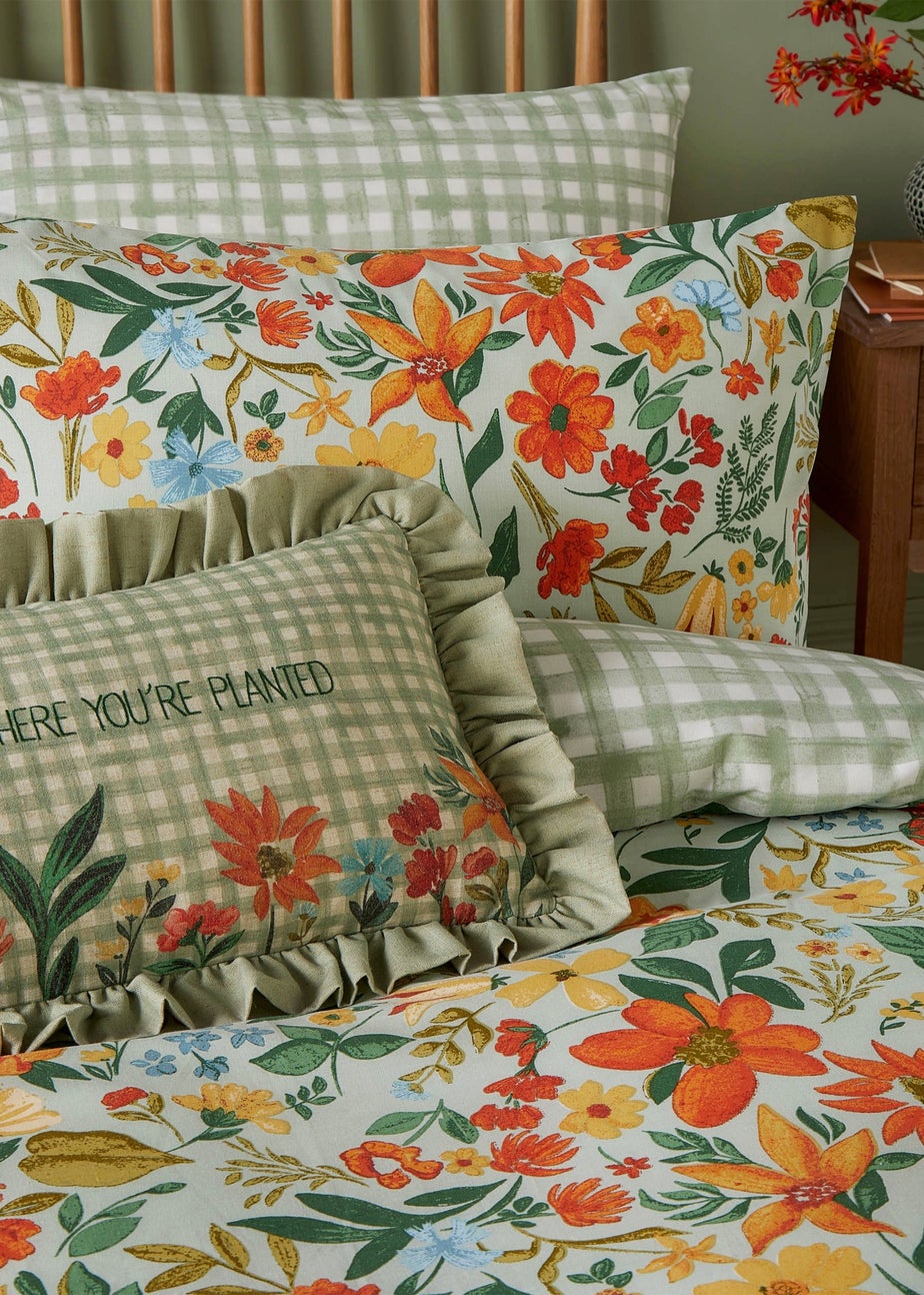 furn. Meadowhaze Printed Green Duvet Cover Set