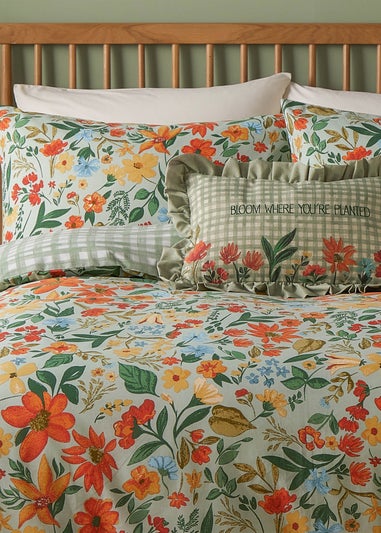 furn. Meadowhaze Printed Green Duvet Cover Set