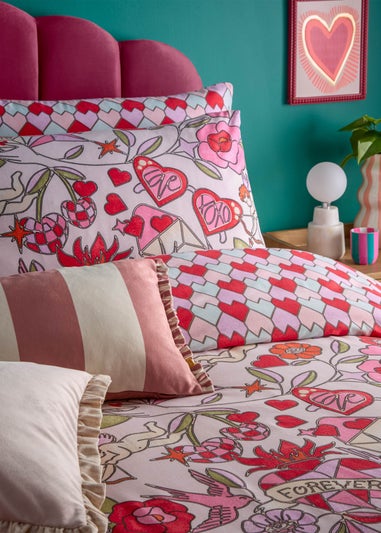 furn. Glasshearts Printed Pink Duvet Cover Set
