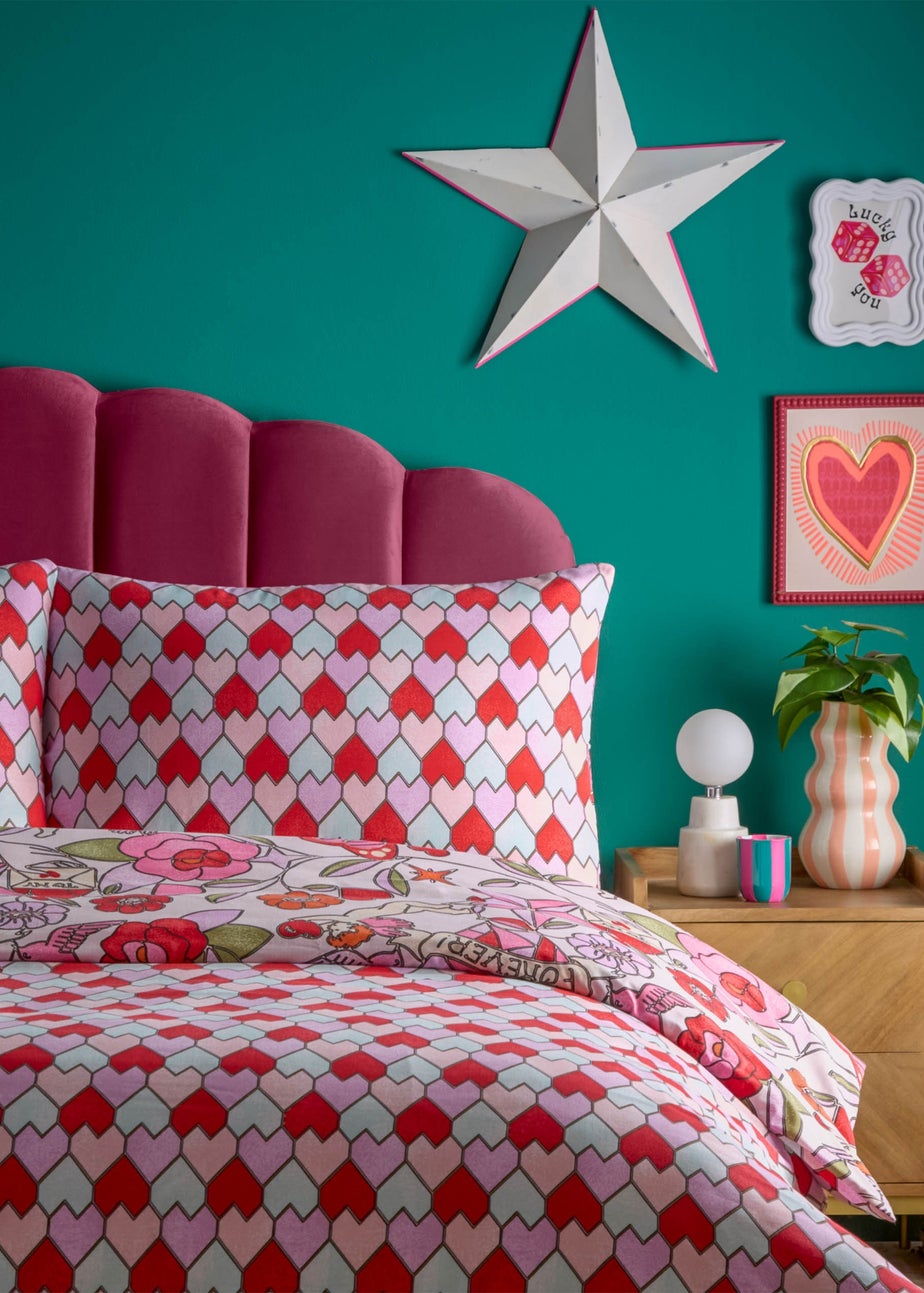 furn. Glasshearts Printed Pink Duvet Cover Set