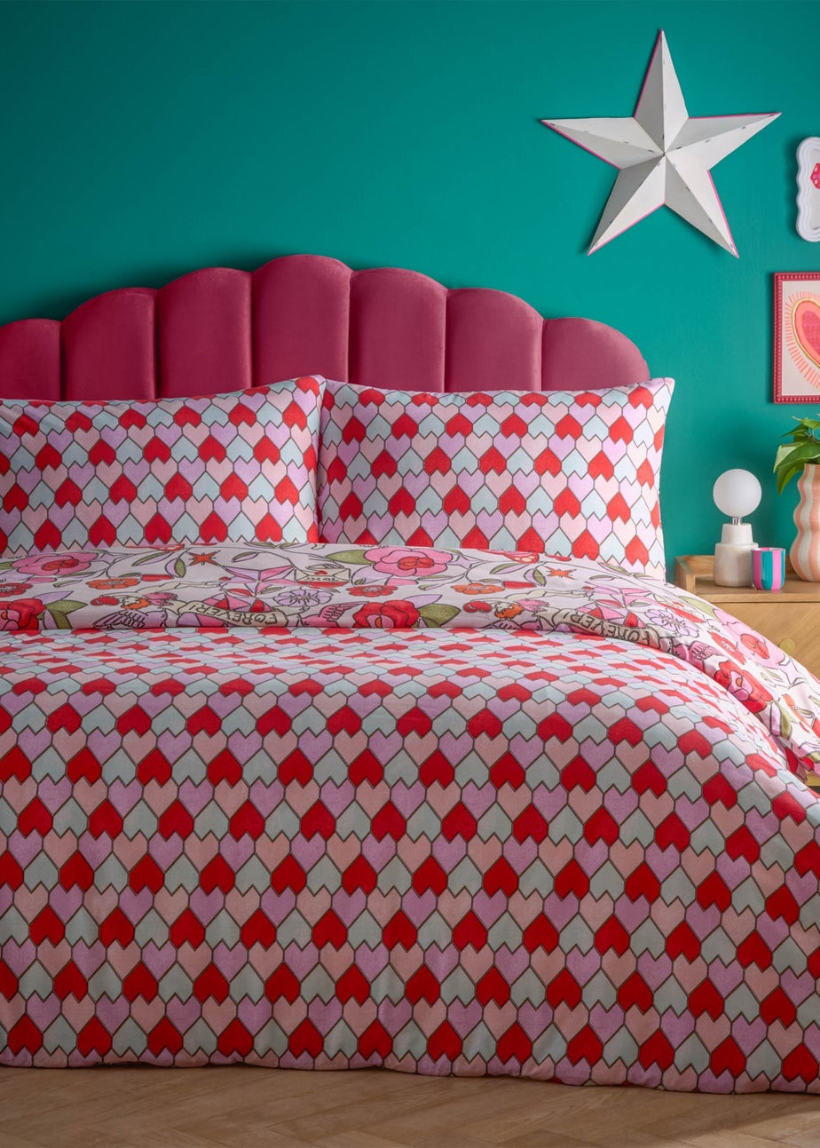 furn. Glasshearts Printed Pink Duvet Cover Set