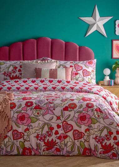 furn. Glasshearts Printed Pink Duvet Cover Set