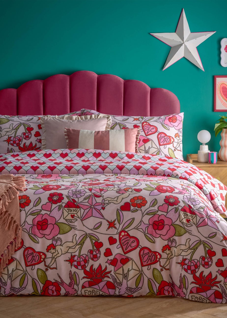 furn. Glasshearts Printed Pink Duvet Cover Set