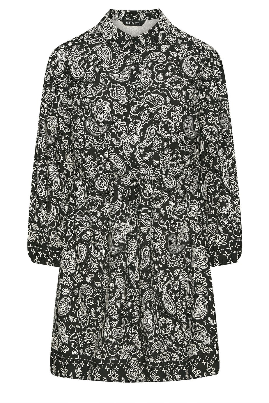 Yours Curve Black Paisley Print Mini Shirt Dress