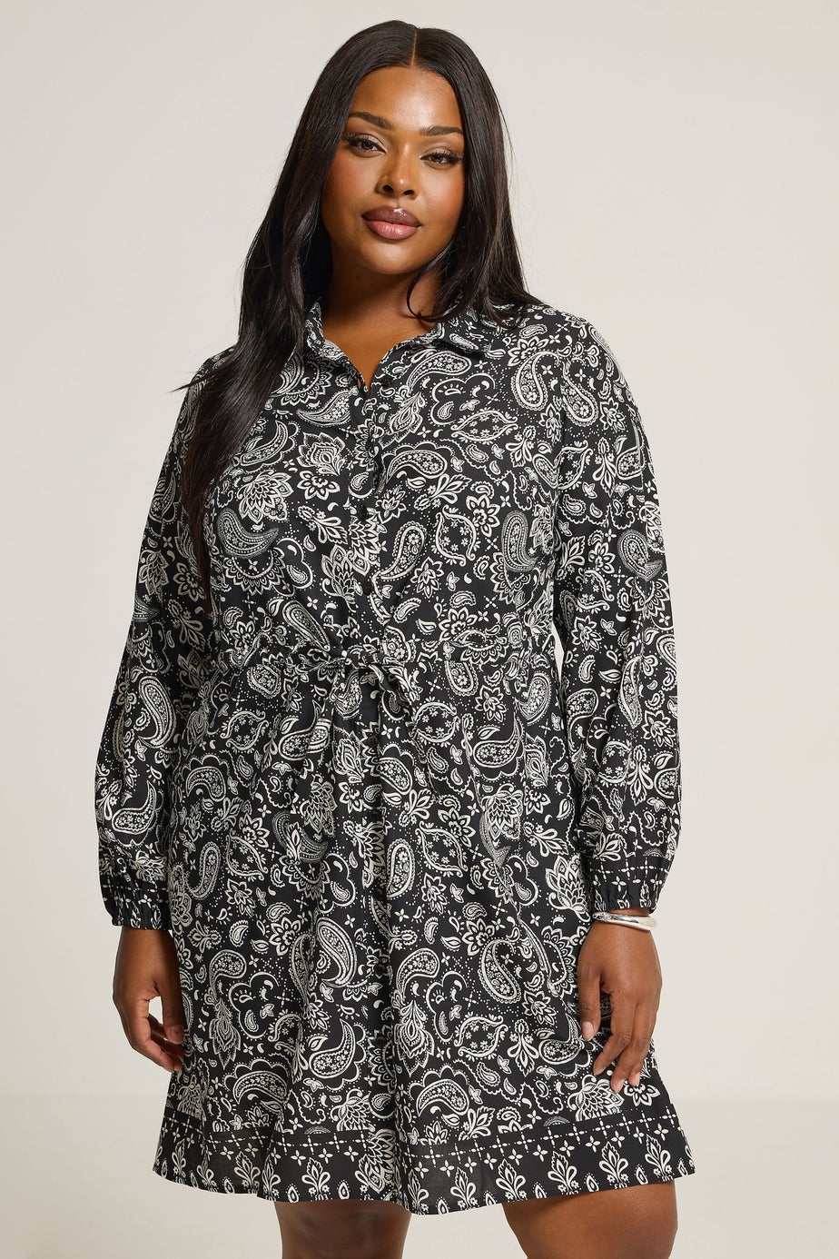 Yours Curve Black Paisley Print Mini Shirt Dress