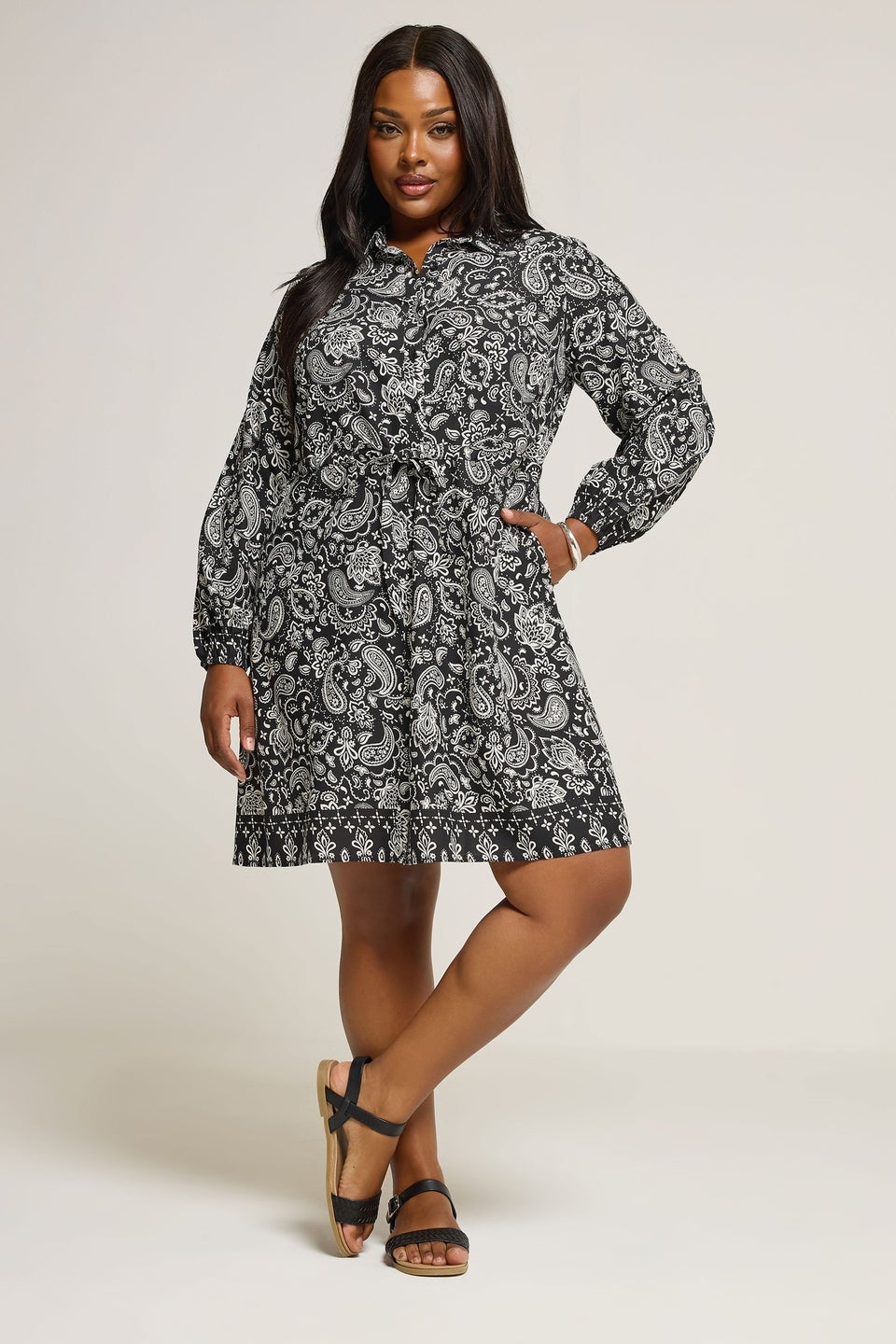 Yours Curve Black Paisley Print Mini Shirt Dress