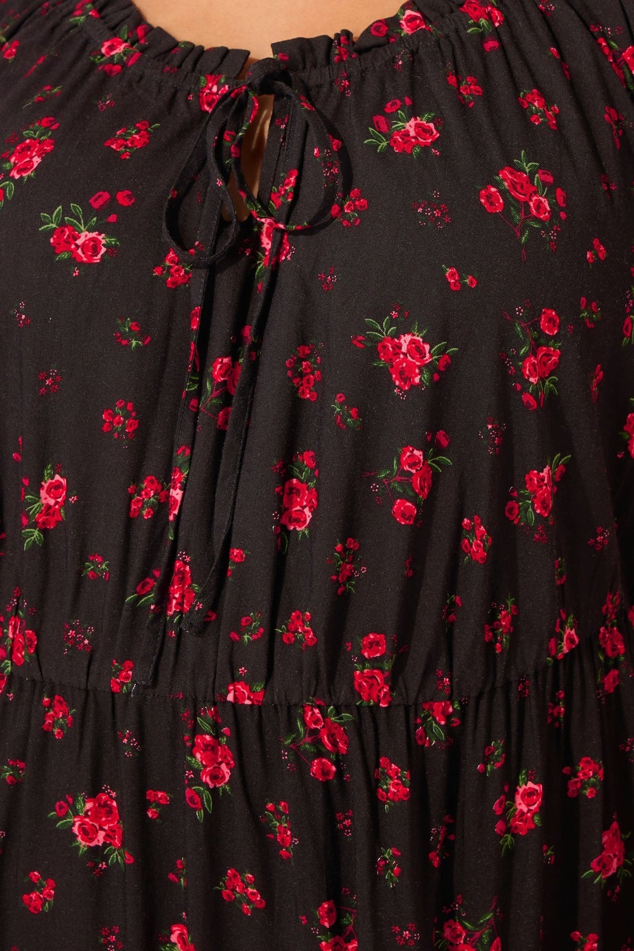 Yours Curve Black Ditsy Floral Tie Neck Maxi Dress