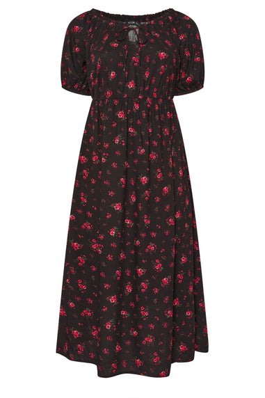 Yours Curve Black Ditsy Floral Tie Neck Maxi Dress