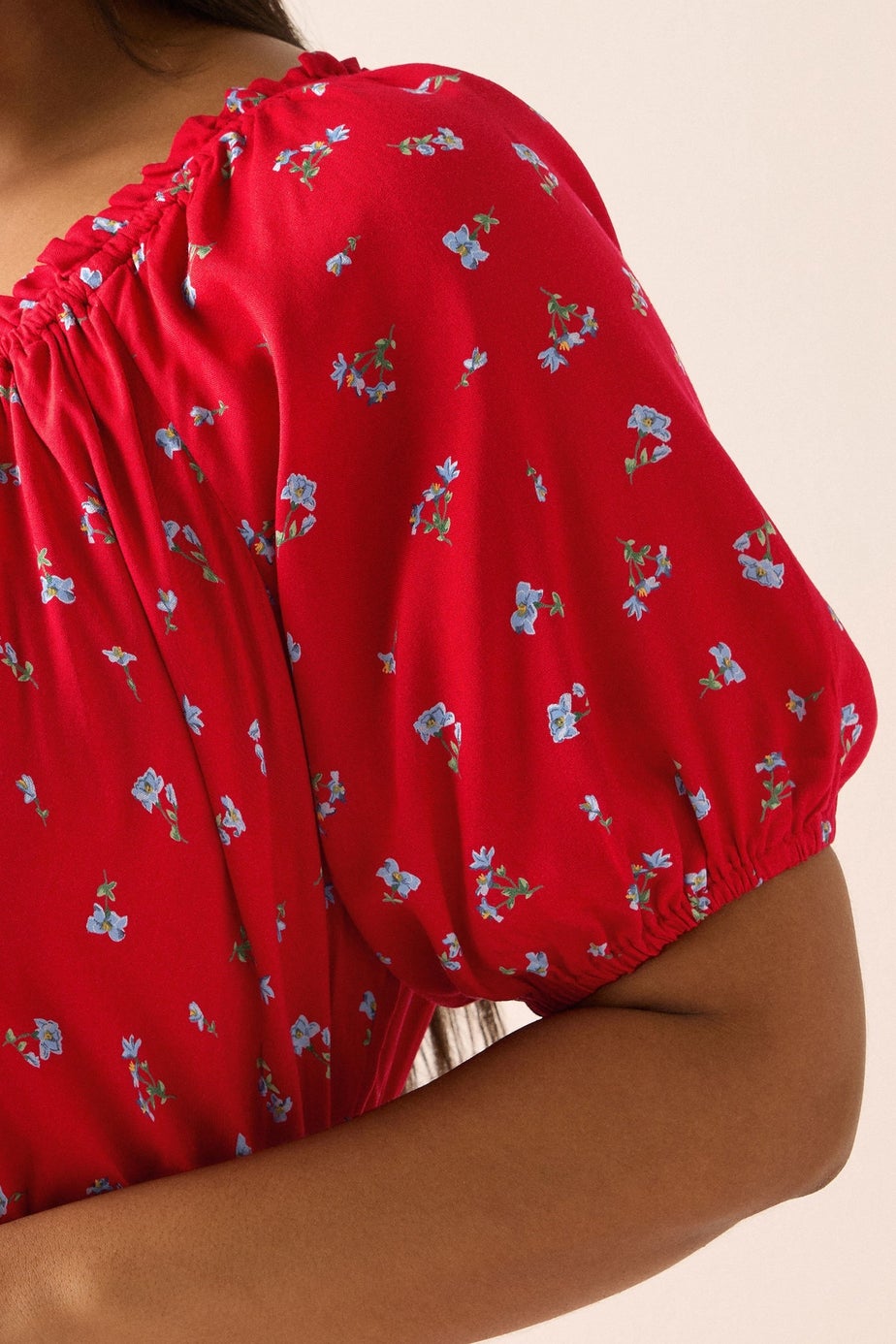 Yours Curve Red Ditsy Floral Tie Neck Maxi Dress