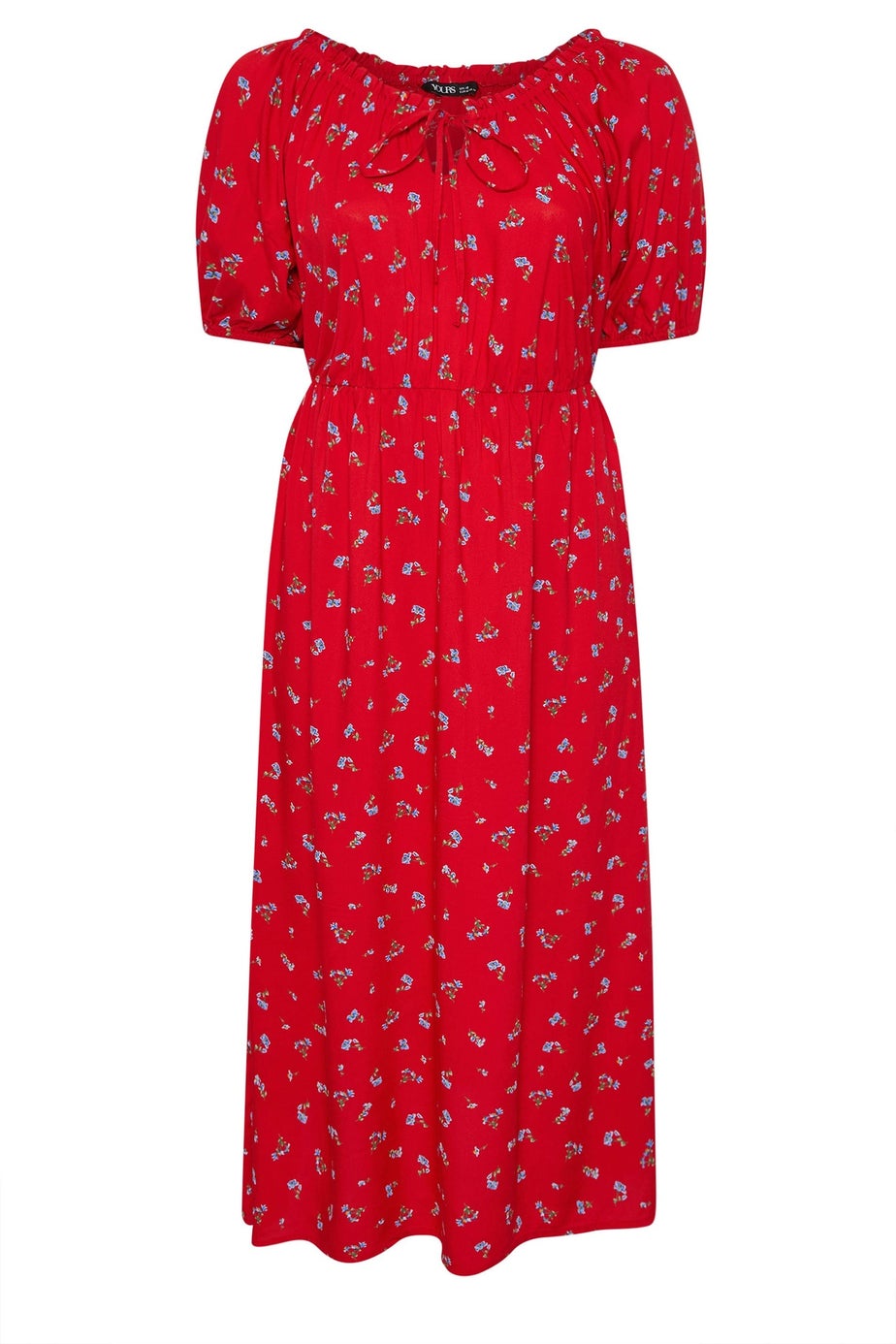 Yours Curve Red Ditsy Floral Tie Neck Maxi Dress