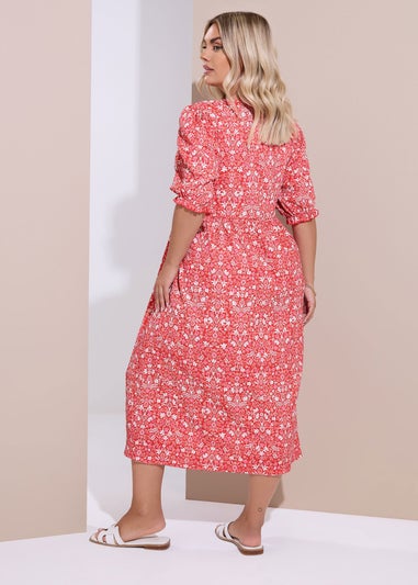 Yours Curve Red Floral Paisley Bow Tie Front Midaxi Dress