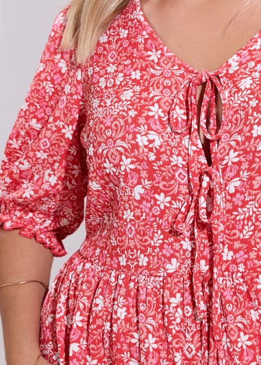 Yours Curve Red Floral Paisley Bow Tie Front Midaxi Dress