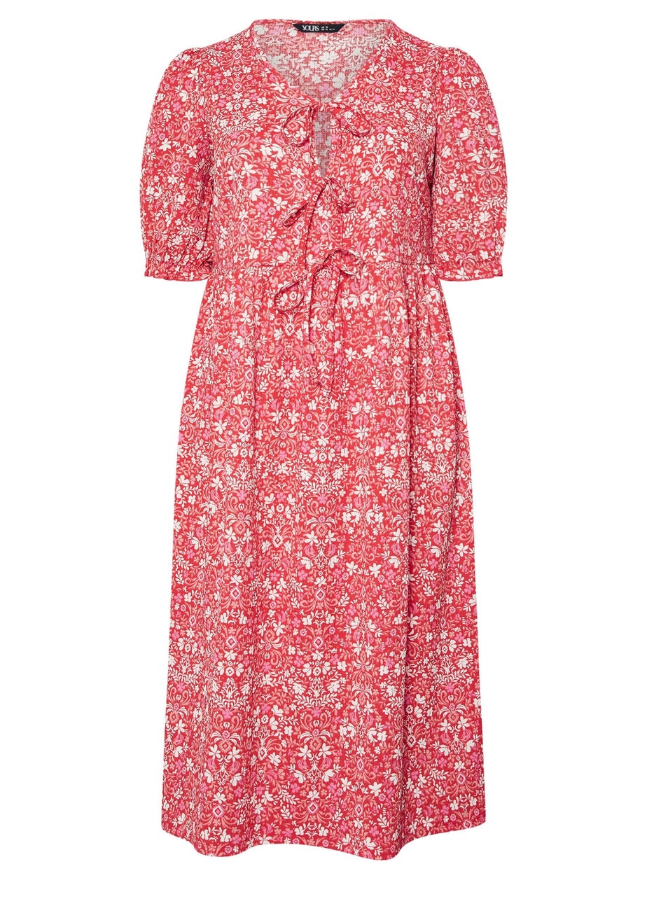 Yours Curve Red Floral Paisley Bow Tie Front Midaxi Dress