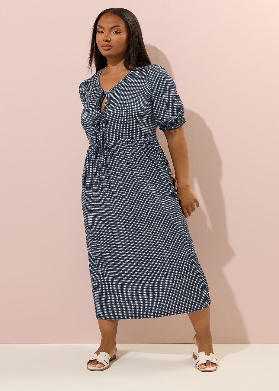 Yours Curve Black Gingham Bow Tie Front Midaxi Dress