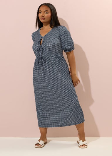 Yours Curve Black Gingham Bow Tie Front Midaxi Dress