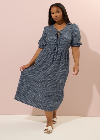 Yours Curve Black Gingham Bow Tie Front Midaxi Dress