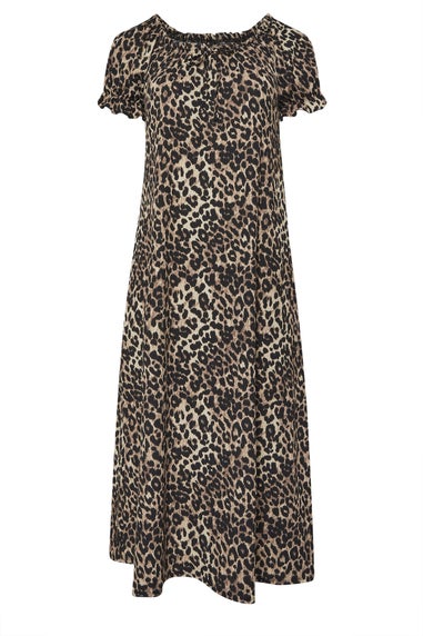 Yours Curve Beige Brown Leopard Print Textured Maxi Dress