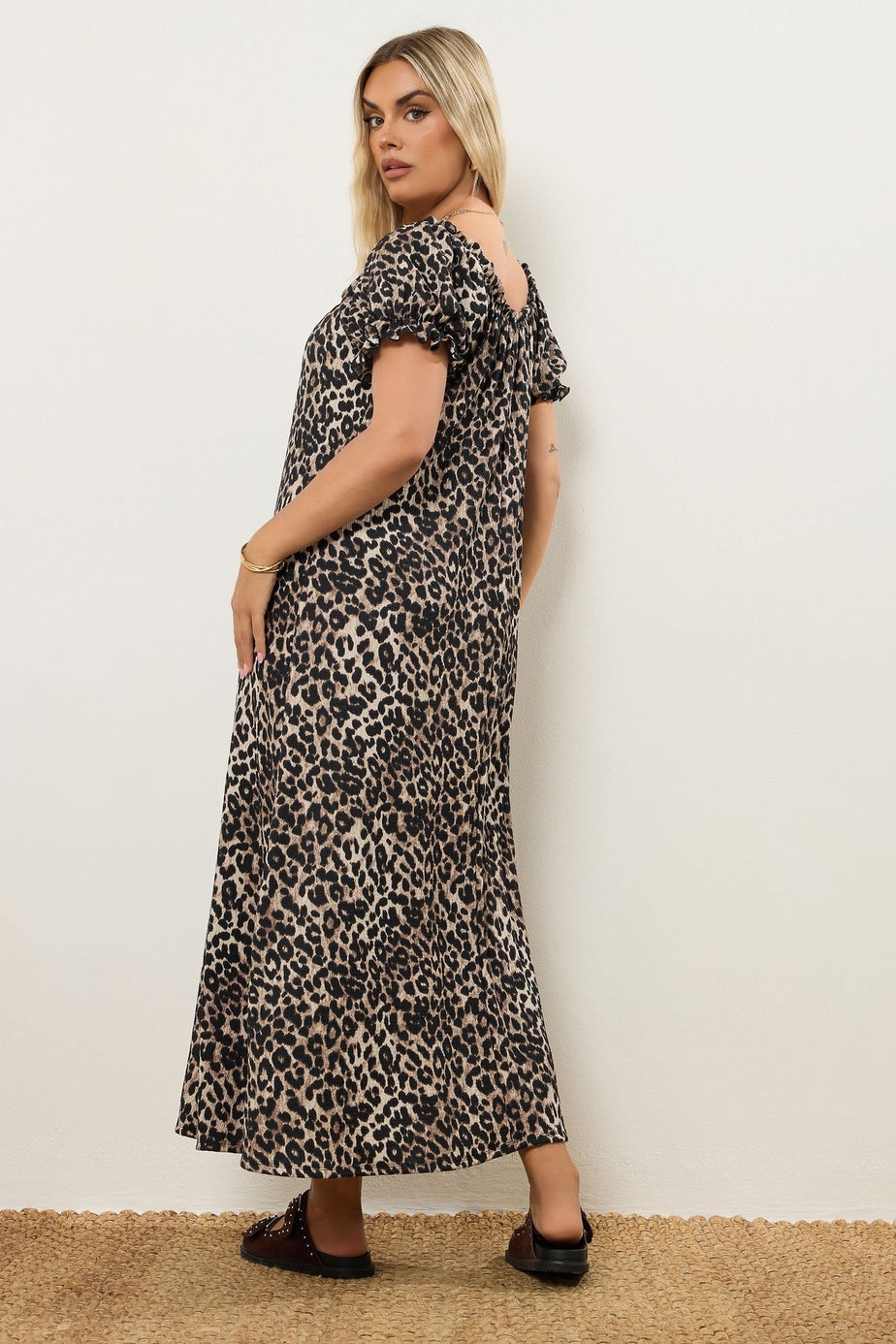 Yours Curve Beige Brown Leopard Print Textured Maxi Dress