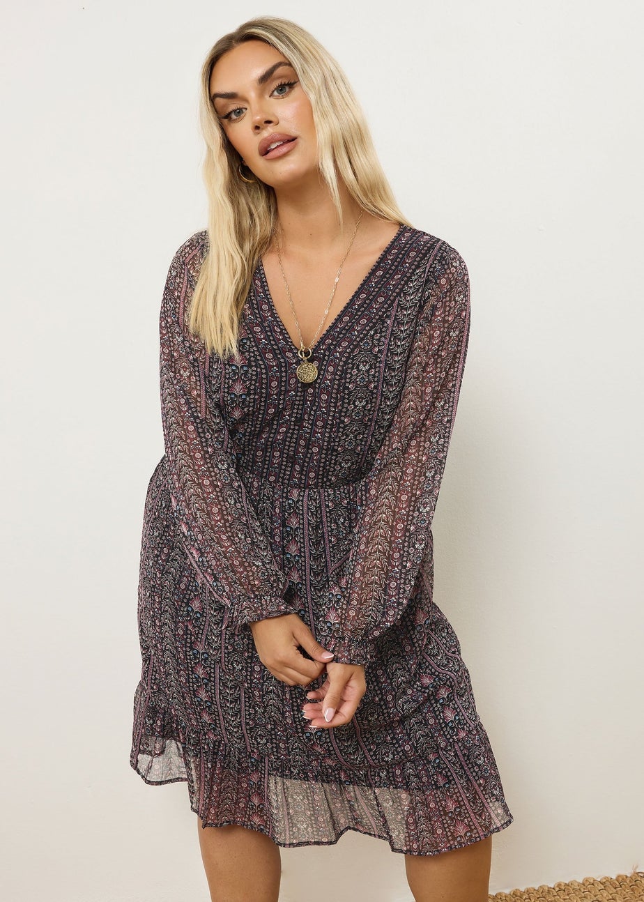 Yours Curve Purple Floral Paisley Smock Mini Dress