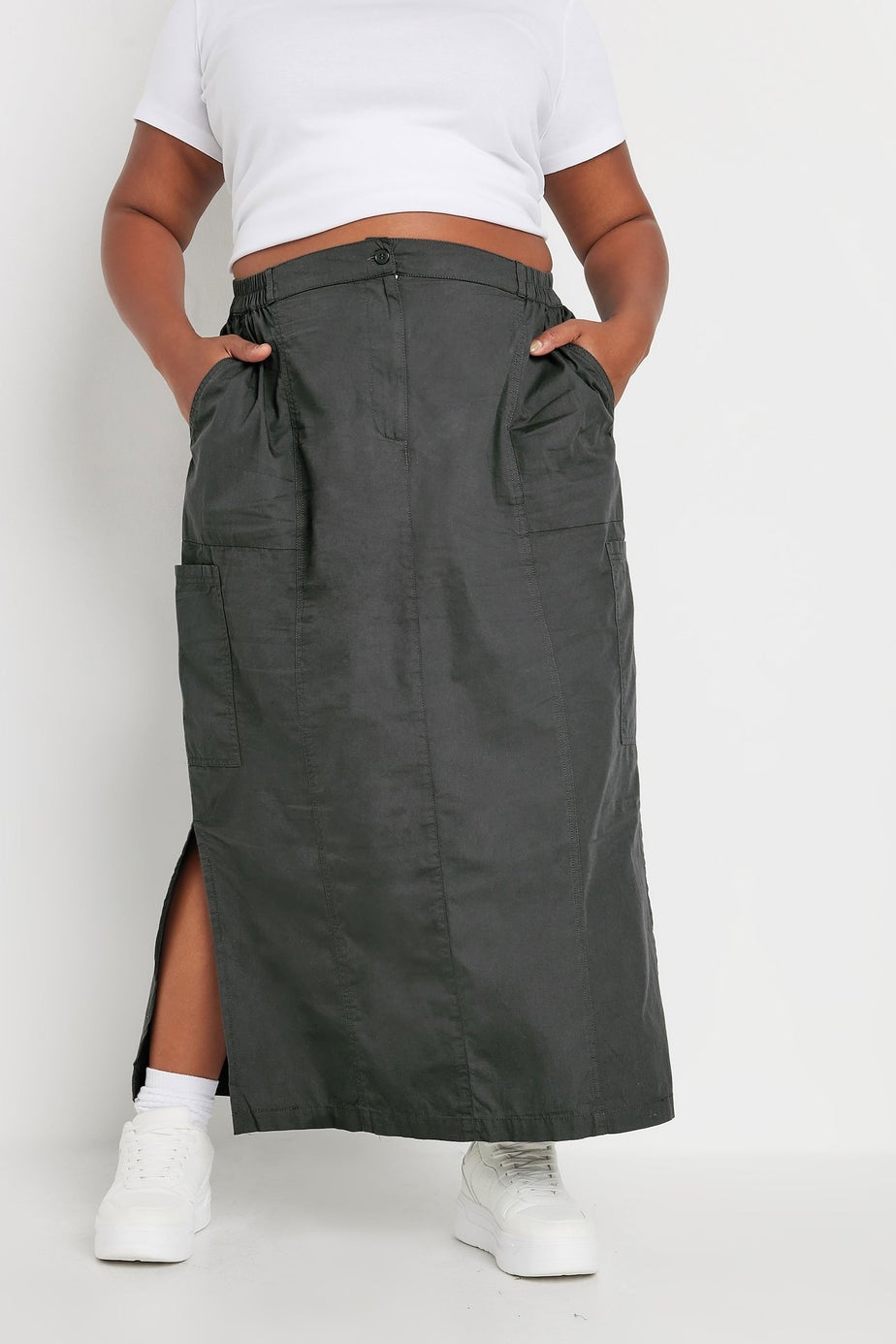 Yours Curve Charcoal Grey Cargo Maxi Skirt