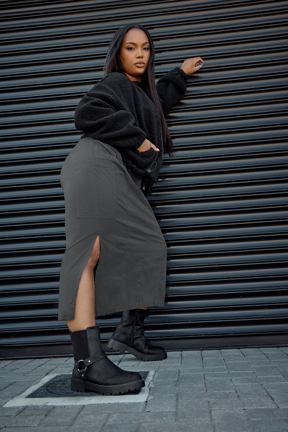 Yours Curve Charcoal Grey Cargo Maxi Skirt