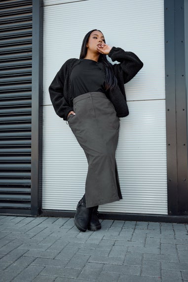 Yours Curve Charcoal Grey Cargo Maxi Skirt