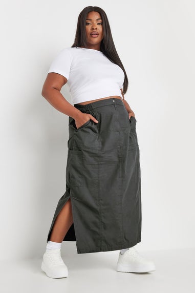 Yours Curve Charcoal Grey Cargo Maxi Skirt