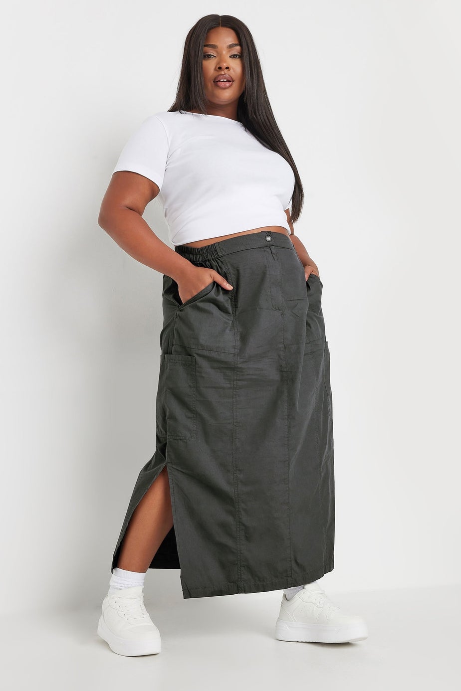 Yours Curve Charcoal Grey Cargo Maxi Skirt