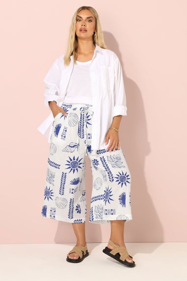 Yours Curve White Shell Print Midaxi Culottes