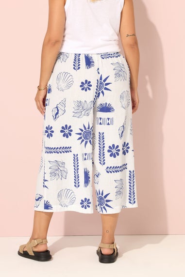 Yours Curve White Shell Print Midaxi Culottes