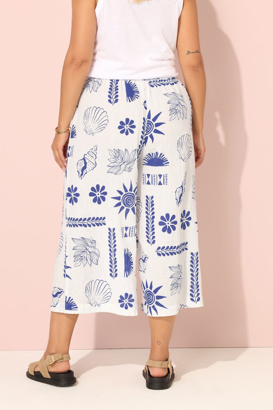 Yours Curve White Shell Print Midaxi Culottes