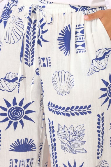 Yours Curve White Shell Print Midaxi Culottes