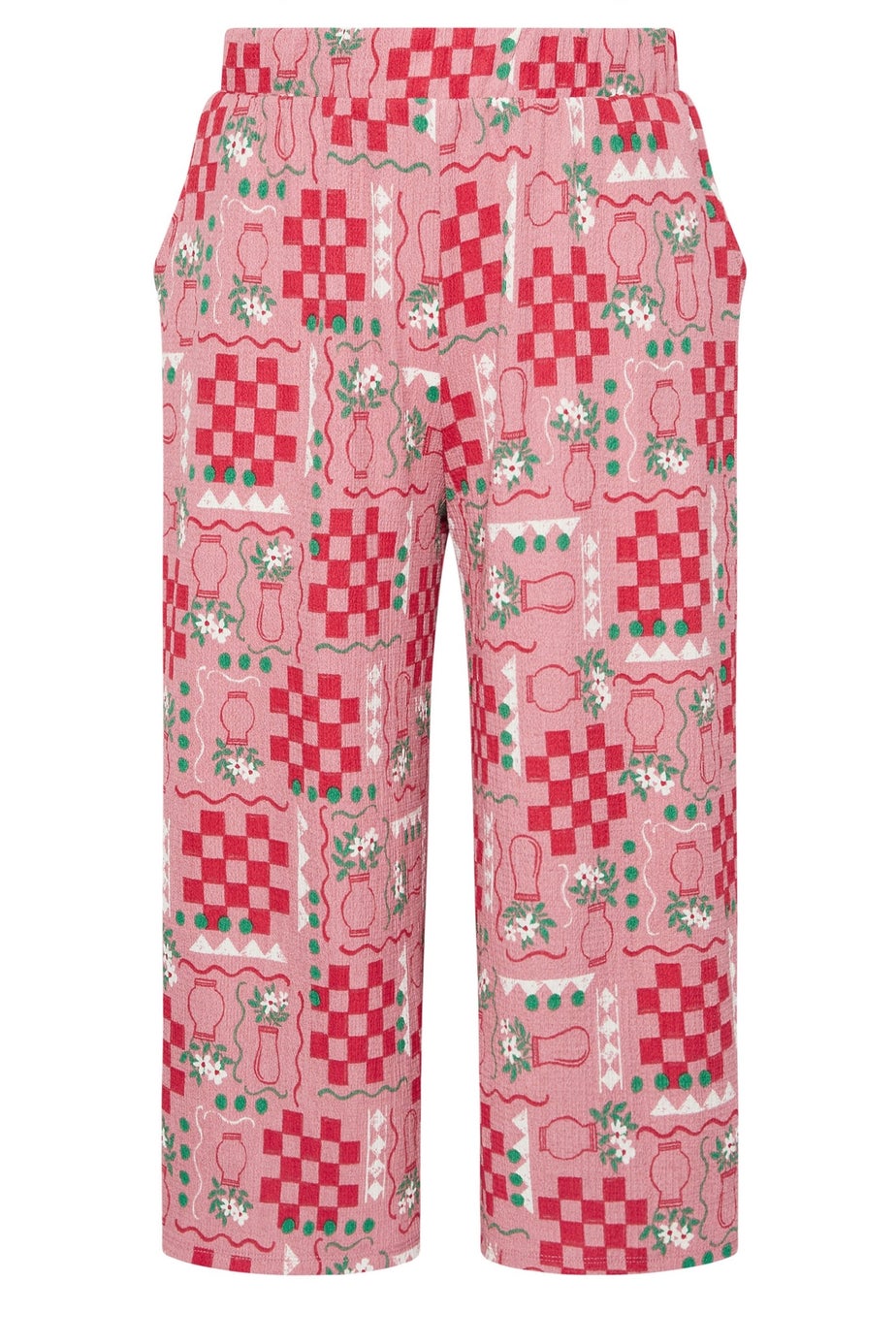 Yours Curve Pink Floral Check Crinkle Midaxi Culottes