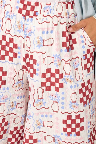 Yours Curve White Floral Check Crinkle Midaxi Culottes