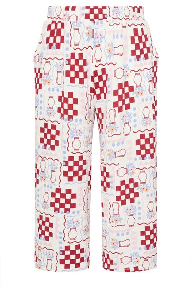 Yours Curve White Floral Check Crinkle Midaxi Culottes