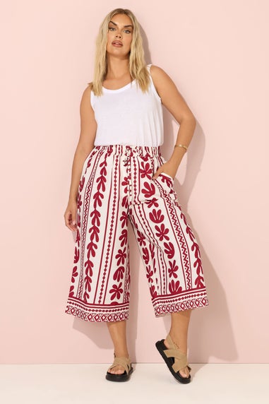 Yours Curve Red Aztec Leaf Midaxi Culottes