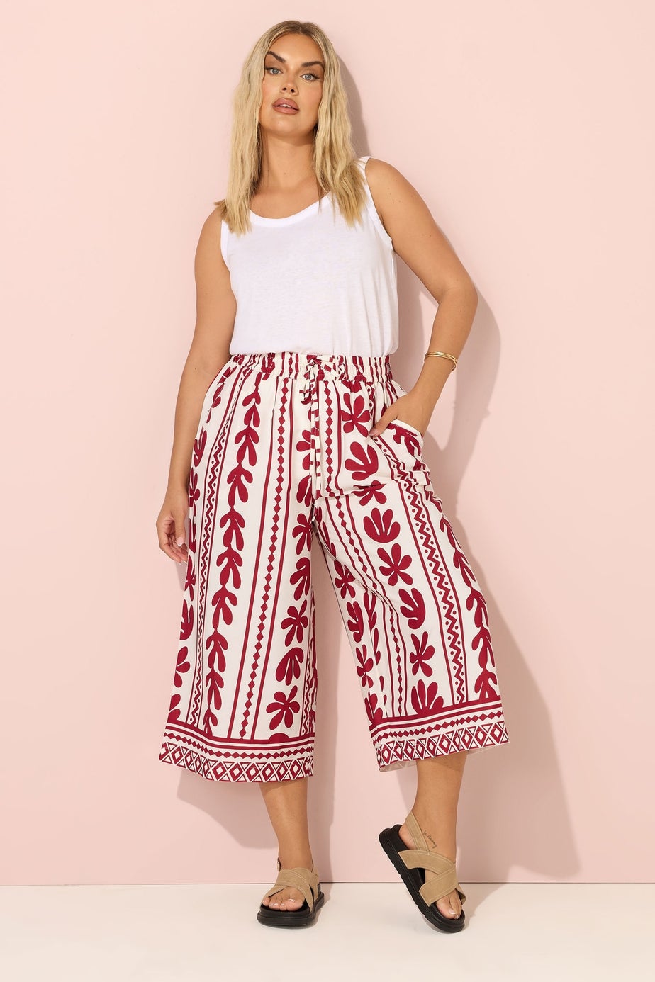 Yours Curve Red Aztec Leaf Midaxi Culottes