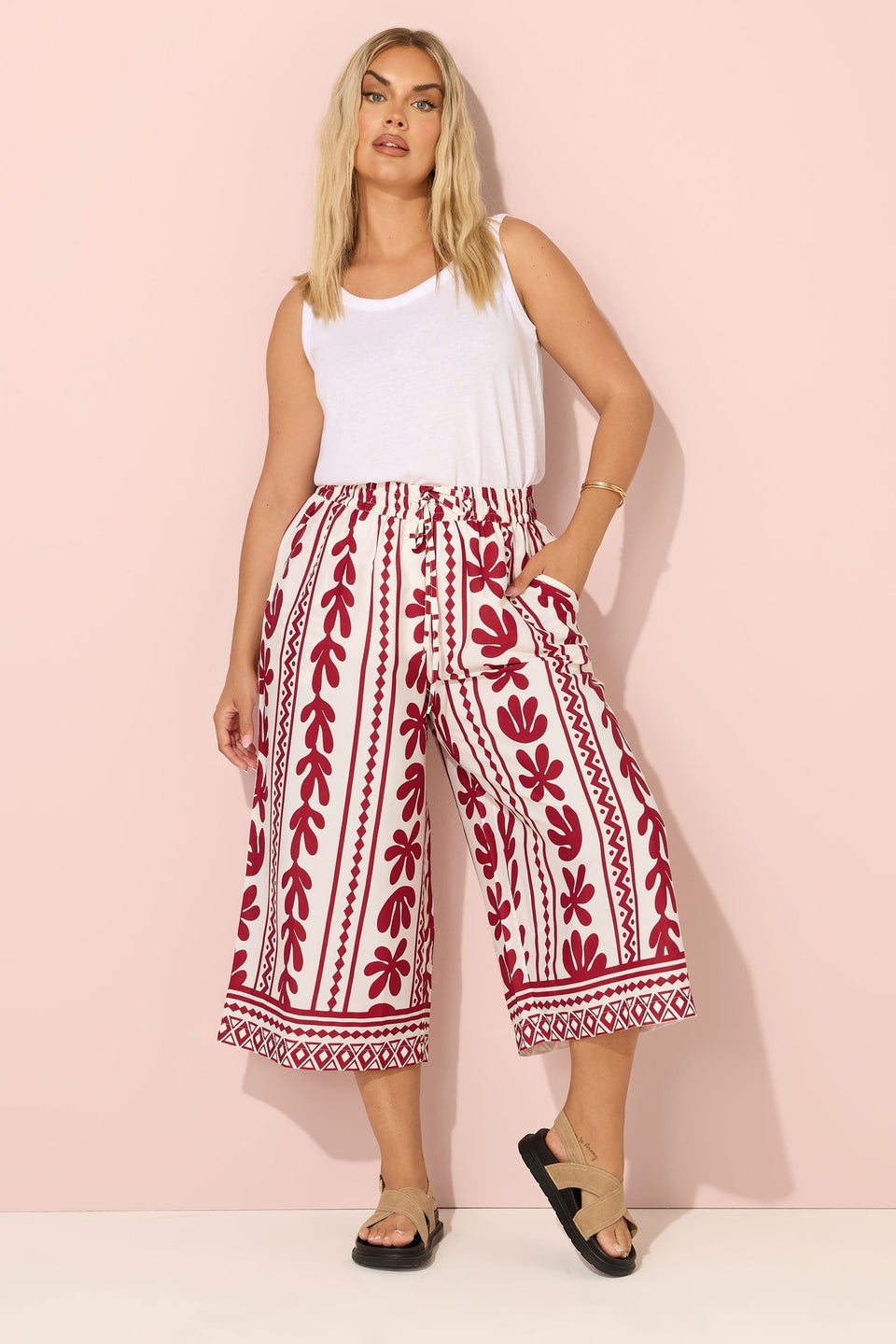 Yours Curve Red Aztec Leaf Midaxi Culottes
