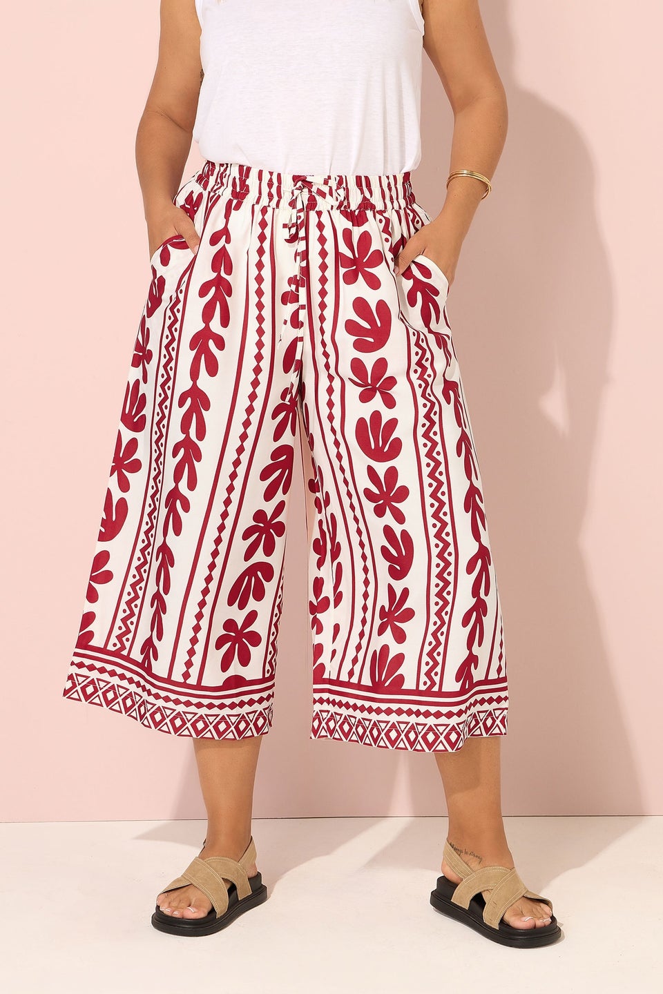 Yours Curve Red Aztec Leaf Midaxi Culottes