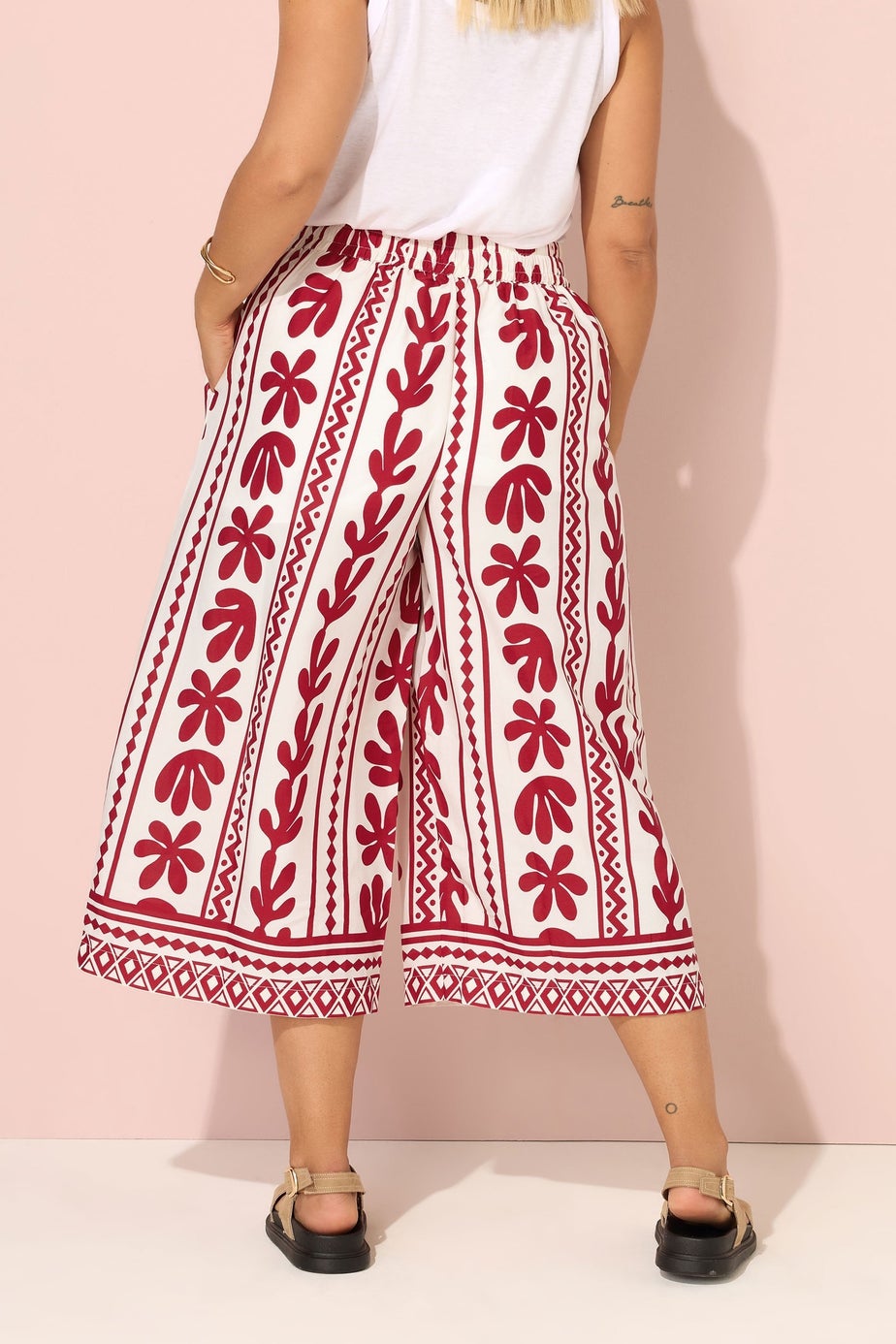 Yours Curve Red Aztec Leaf Midaxi Culottes