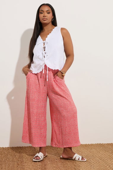 Yours Curve Red Gingham Crinkle Midaxi Culottes