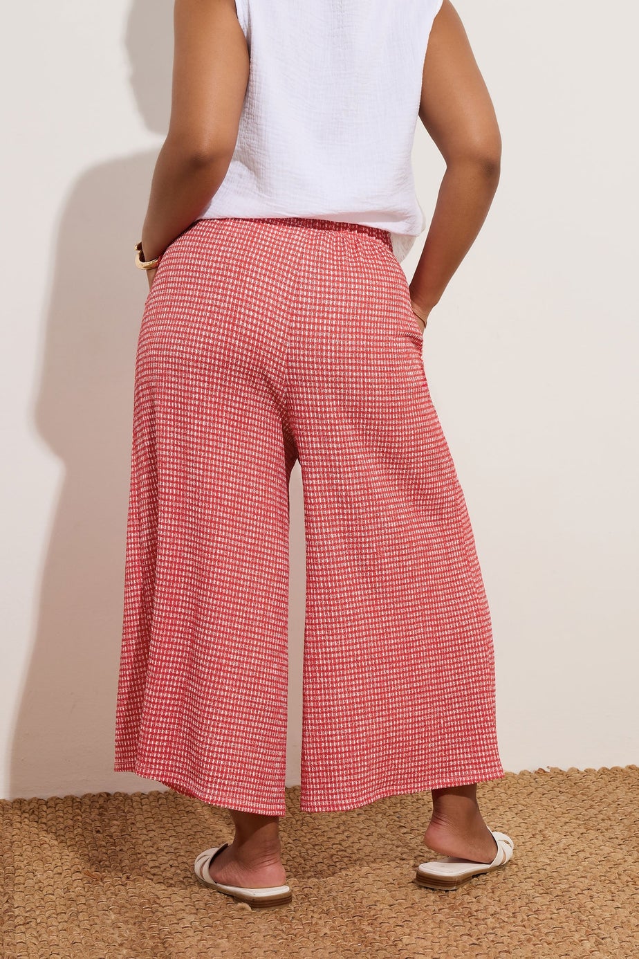 Yours Curve Red Gingham Crinkle Midaxi Culottes