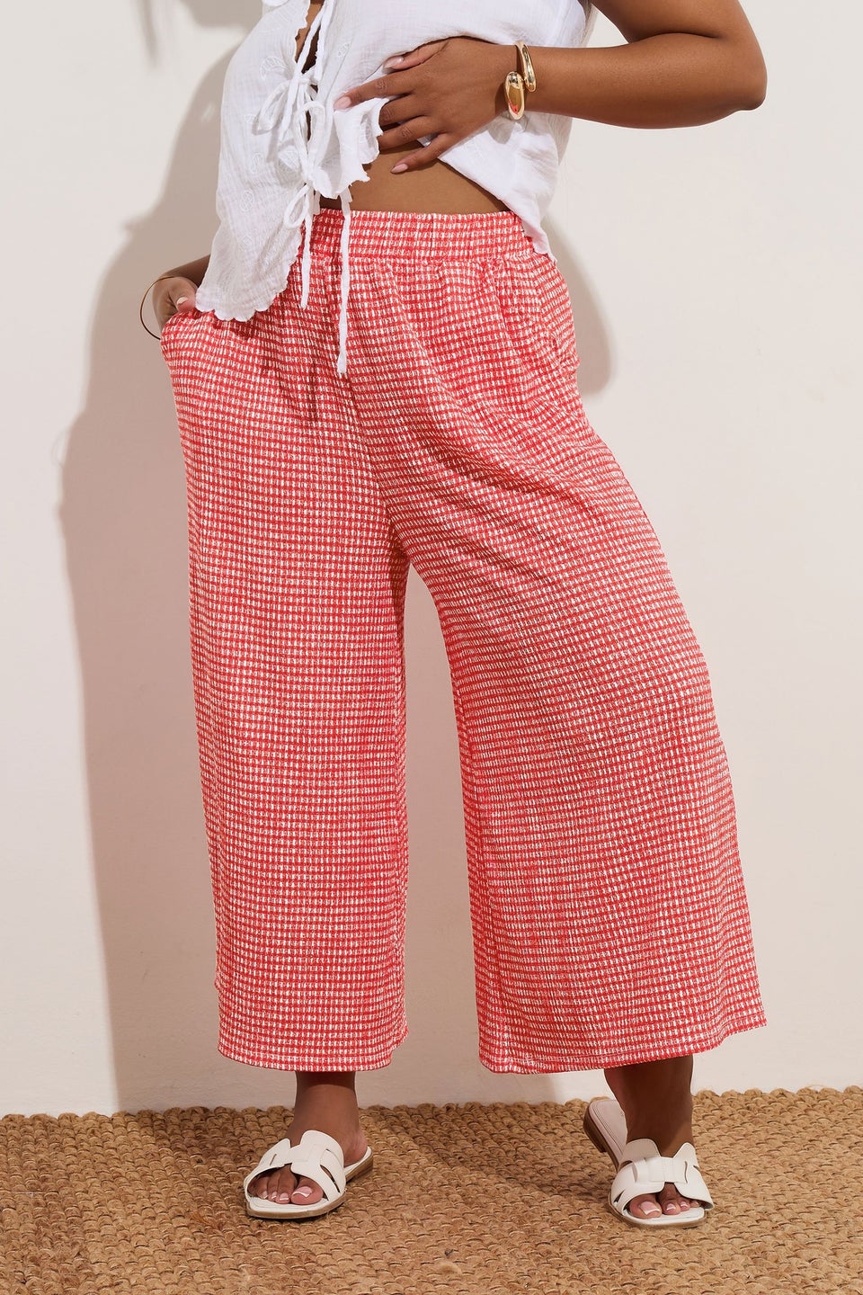 Yours Curve Red Gingham Crinkle Midaxi Culottes