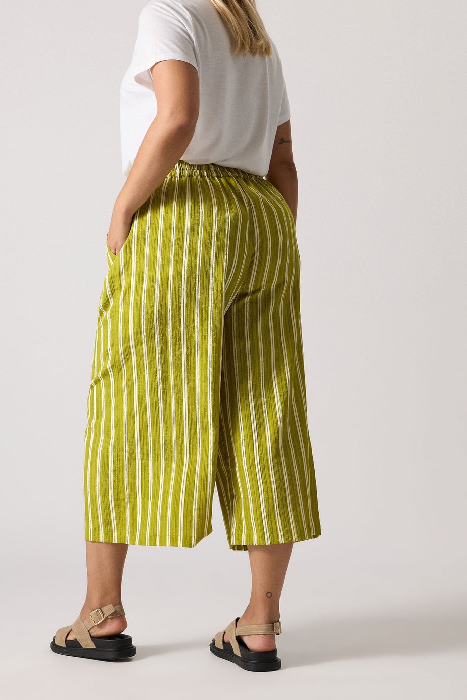Yours Curve Lime Green Stripe Midaxi Culottes