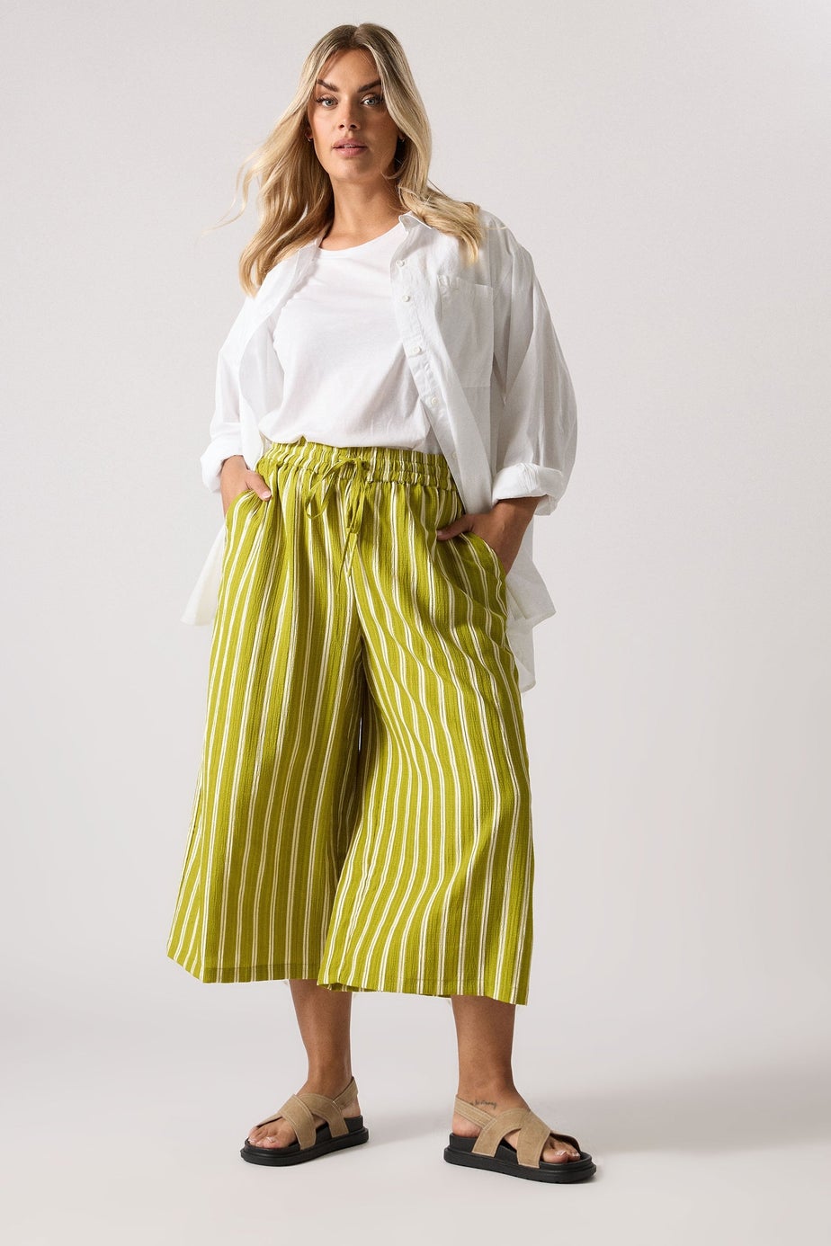 Yours Curve Lime Green Stripe Midaxi Culottes