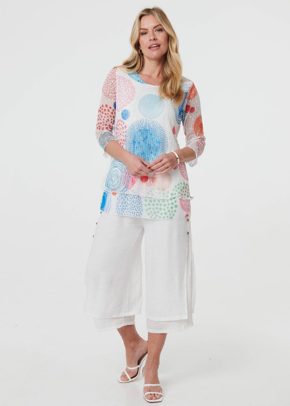 Izabel London White Printed Semi Sheer Layered Relaxed Tunic